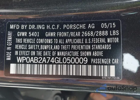 2016 Porsche Panamera 4S z USA, uszkodzony, nr VIN WP0AB2A74GL050009